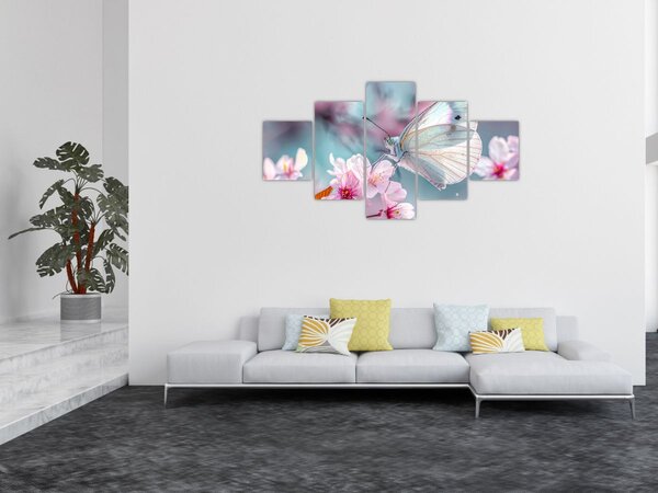 Obraz - Motýl na třešni (125x70 cm)
