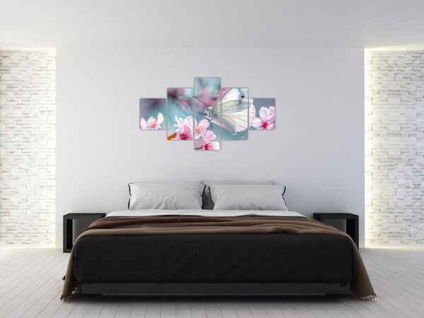 Obraz - Motýl na třešni (125x70 cm)