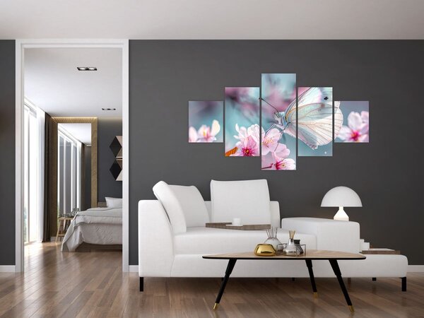 Obraz - Motýl na třešni (125x70 cm)
