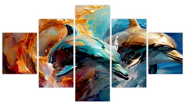 Obraz - Malba delfínů (125x70 cm)