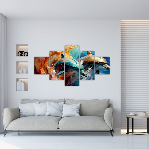 Obraz - Malba delfínů (125x70 cm)