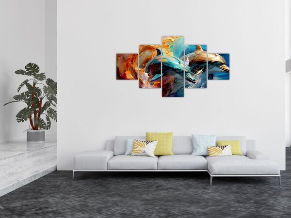 Obraz - Malba delfínů (125x70 cm)