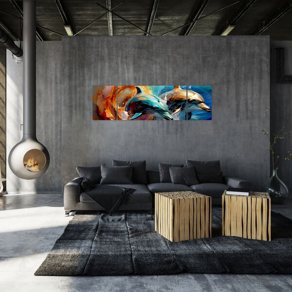 Obraz - Malba delfínů (170x50 cm)