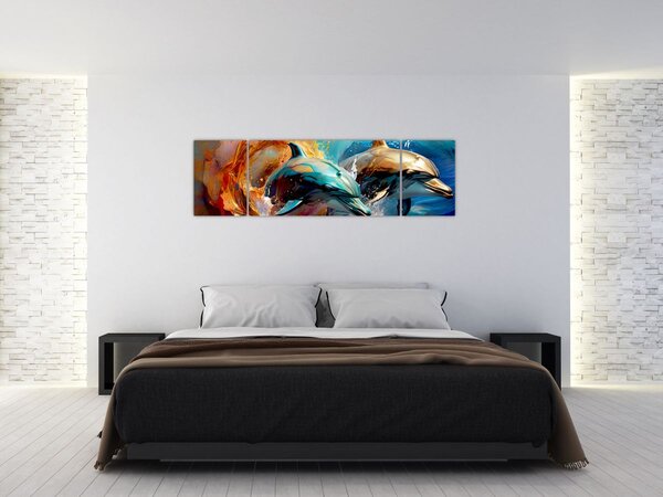 Obraz - Malba delfínů (170x50 cm)