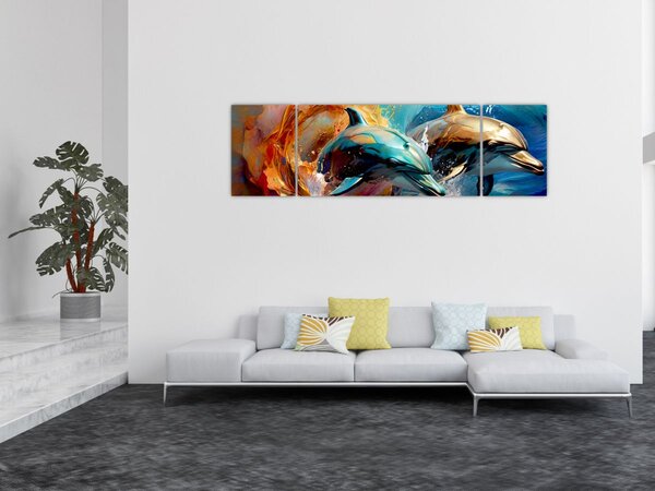 Obraz - Malba delfínů (170x50 cm)