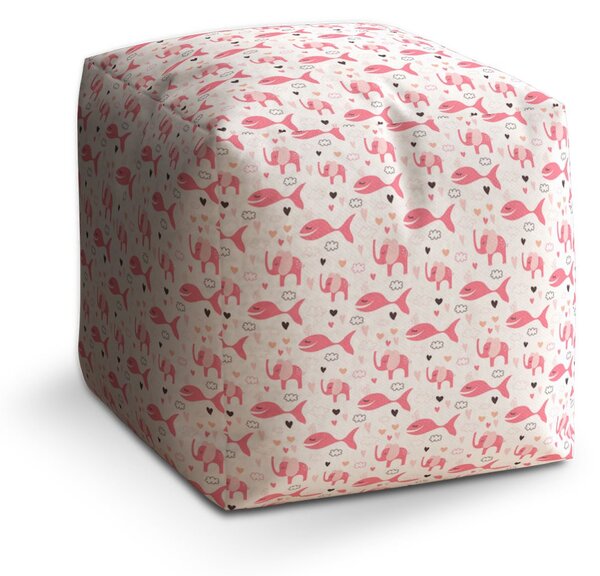Sablio Taburet Cube Růžové rybky a sloni: 40x40x40 cm