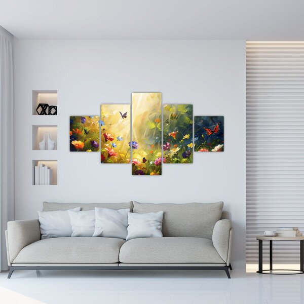 Obraz - Jarní květinová louka, malba (125x70 cm)