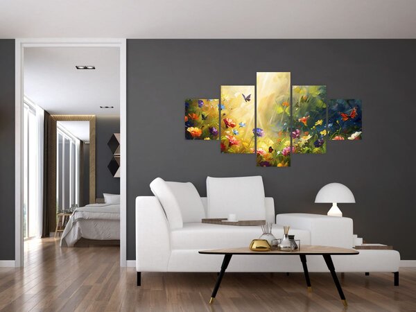Obraz - Jarní květinová louka, malba (125x70 cm)
