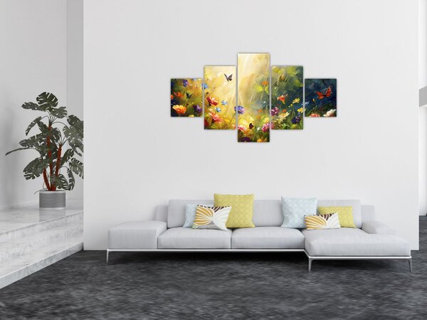 Obraz - Jarní květinová louka, malba (125x70 cm)