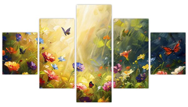 Obraz - Jarní květinová louka, malba (125x70 cm)