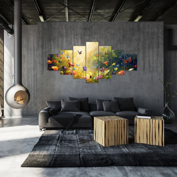 Obraz - Jarní květinová louka, malba (210x100 cm)