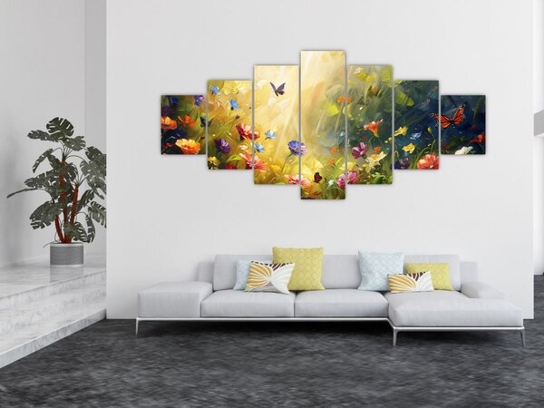 Obraz - Jarní květinová louka, malba (210x100 cm)