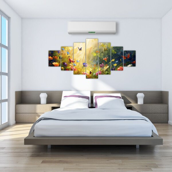 Obraz - Jarní květinová louka, malba (210x100 cm)