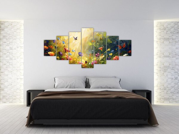 Obraz - Jarní květinová louka, malba (210x100 cm)
