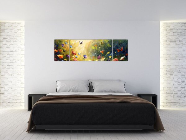Obraz - Jarní květinová louka, malba (170x50 cm)
