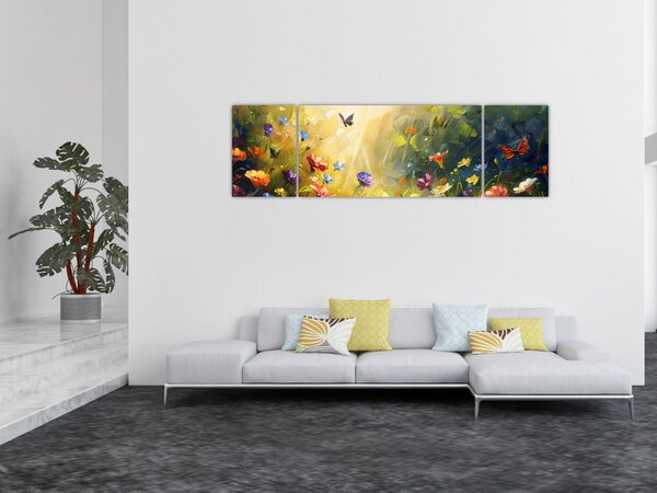 Obraz - Jarní květinová louka, malba (170x50 cm)