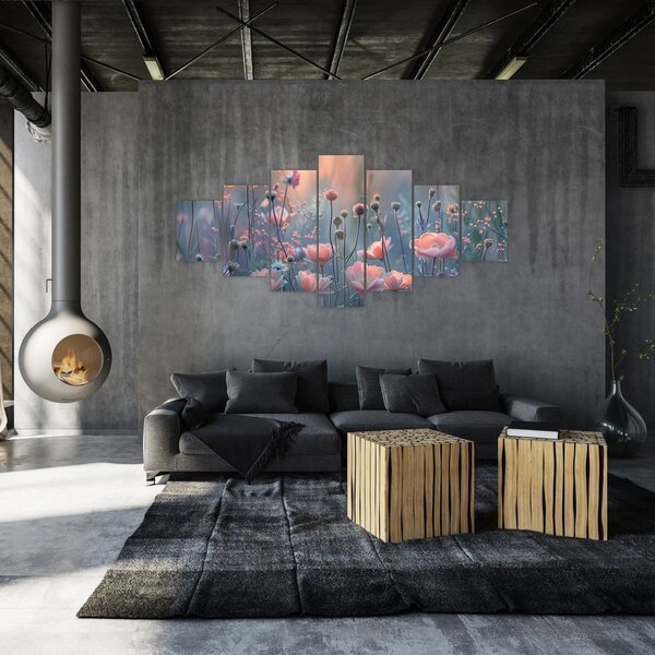 Obraz - Květiny v pastelových barvách (210x100 cm)
