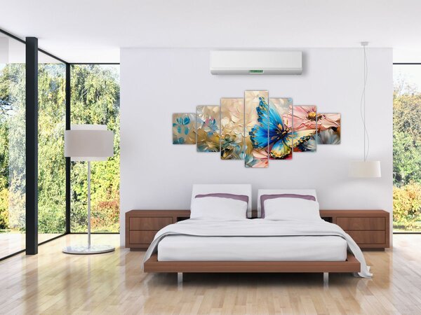 Obraz - Malba květů a motýlů (210x100 cm)