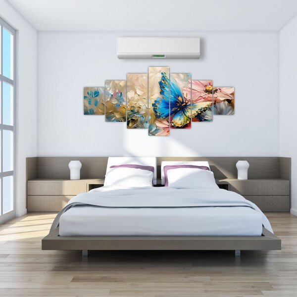 Obraz - Malba květů a motýlů (210x100 cm)