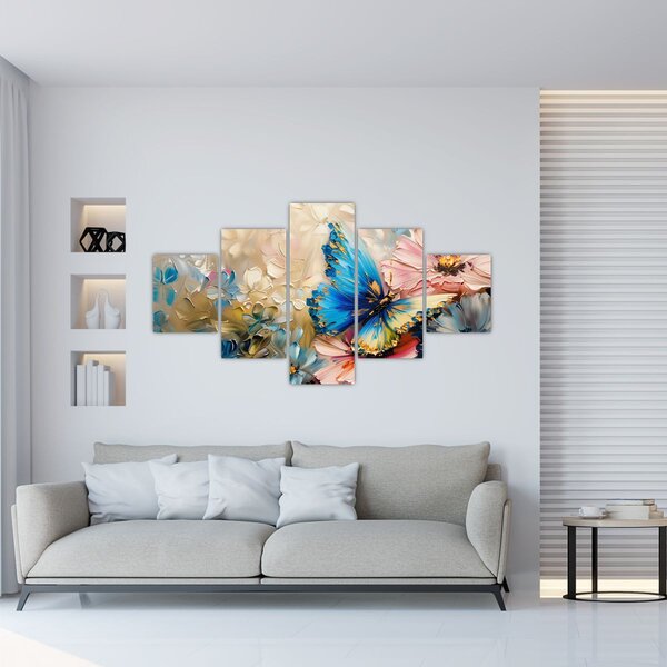 Obraz - Malba květů a motýlů (125x70 cm)