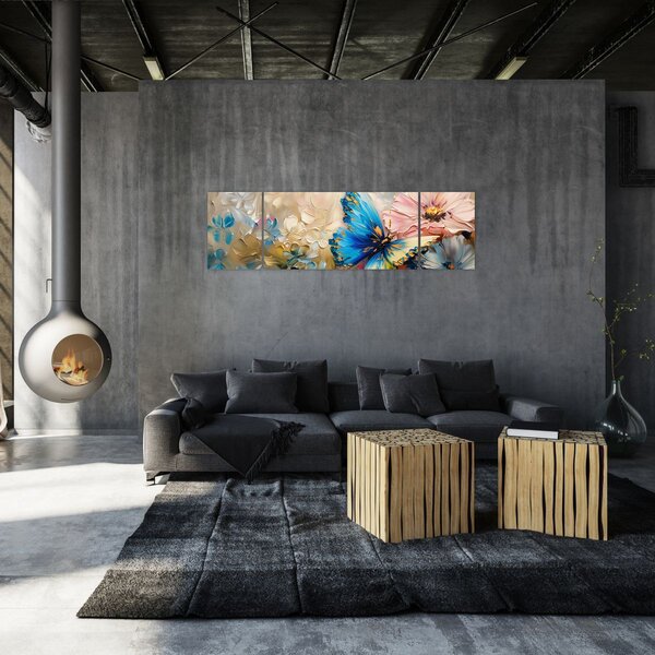 Obraz - Malba květů a motýlů (170x50 cm)