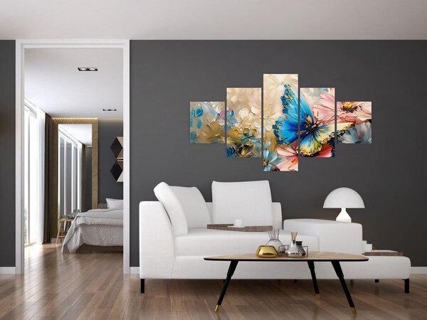 Obraz - Malba květů a motýlů (125x70 cm)