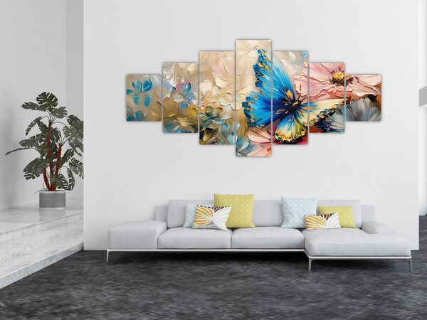 Obraz - Malba květů a motýlů (210x100 cm)