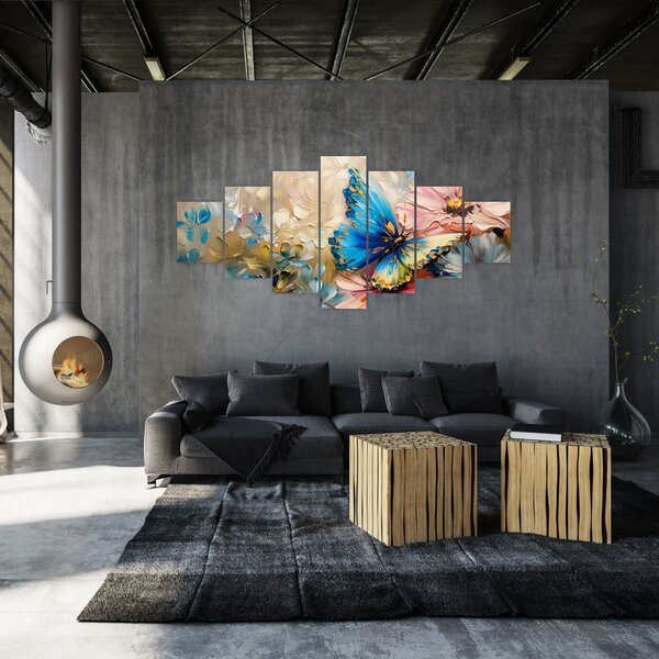 Obraz - Malba květů a motýlů (210x100 cm)