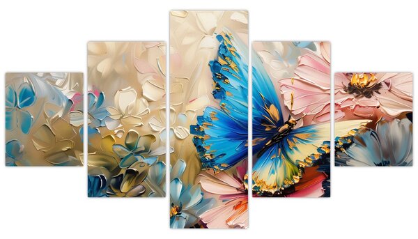 Obraz - Malba květů a motýlů (125x70 cm)