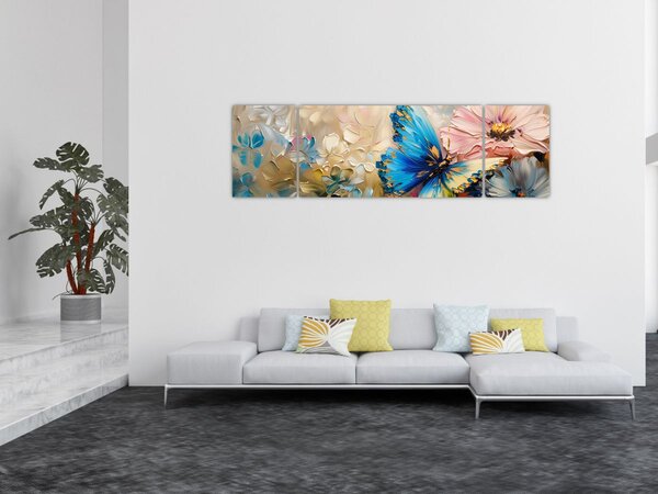 Obraz - Malba květů a motýlů (170x50 cm)