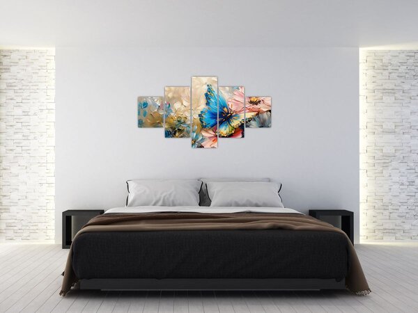 Obraz - Malba květů a motýlů (125x70 cm)