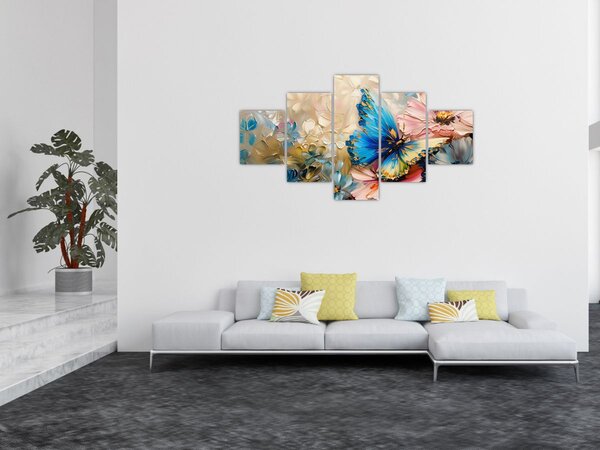 Obraz - Malba květů a motýlů (125x70 cm)