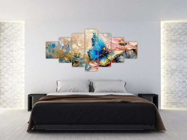 Obraz - Malba květů a motýlů (210x100 cm)