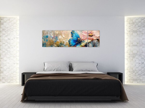 Obraz - Malba květů a motýlů (170x50 cm)