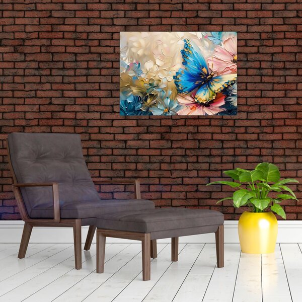Obraz - Malba květů a motýlů (70x50 cm)