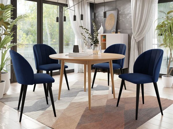 Kulatý stůl Botiler FI 100 se 4 židlemi ST100 04, barva: natura, barva: černá, Potah: Magic Velvet 2216 5903211162190