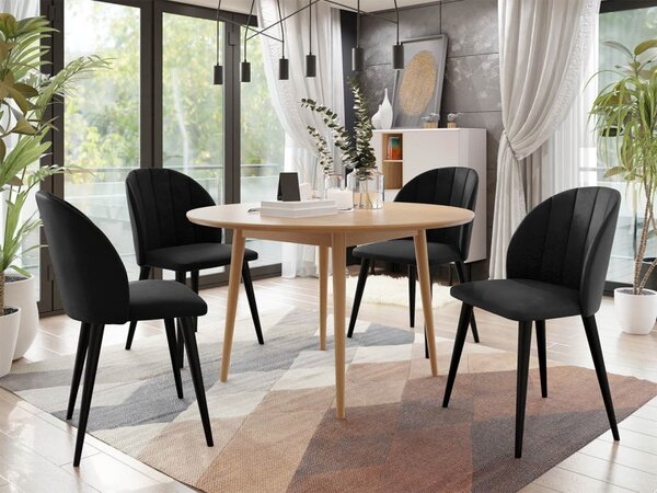 Kulatý stůl Botiler FI 100 se 4 židlemi ST100 04, barva: natura, barva: černá, Potah: Magic Velvet 2216 5903211162190
