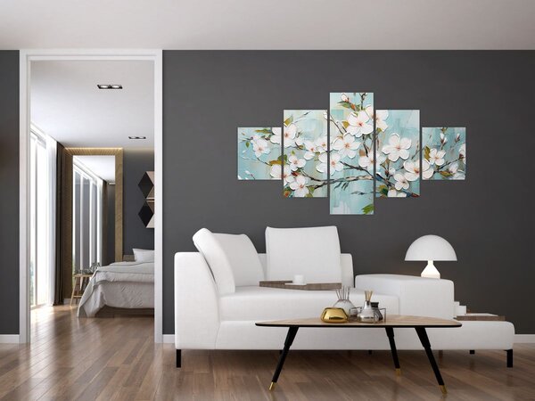 Obraz - Malba, květoucí větve stromu (125x70 cm)