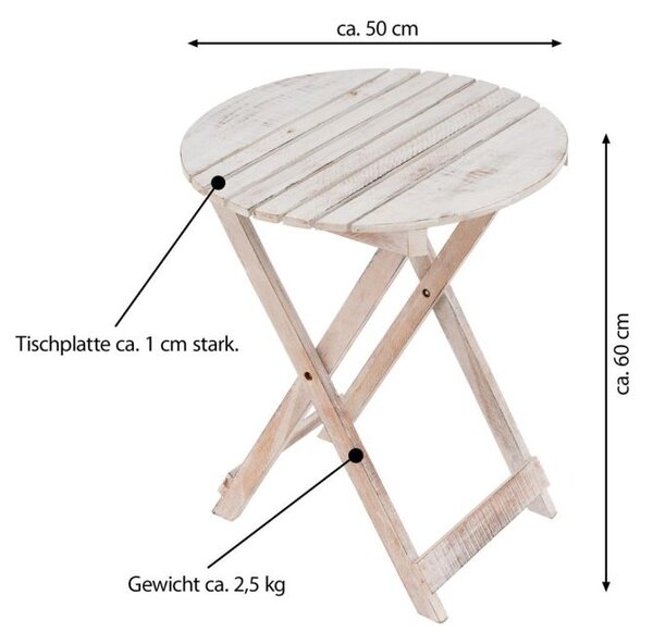Skládací kulatý zahradní stůl Divero, 50 cm, přírodní dřevo