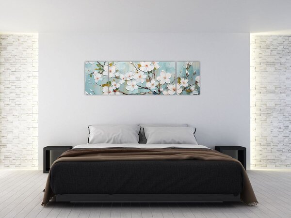 Obraz - Malba, květoucí větve stromu (170x50 cm)