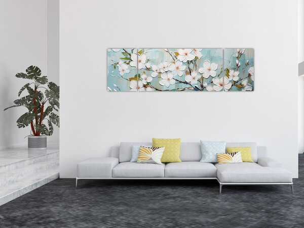 Obraz - Malba, květoucí větve stromu (170x50 cm)