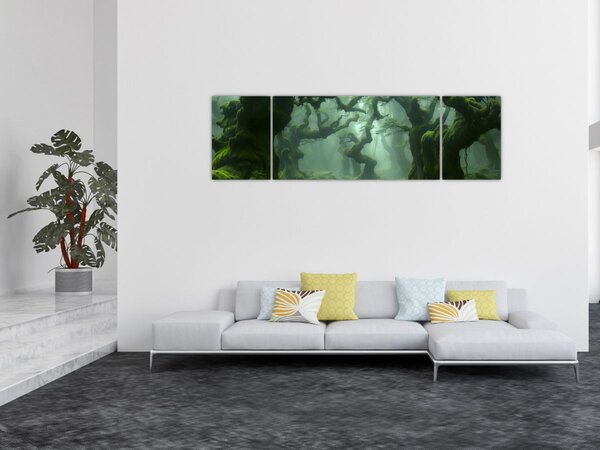 Obraz - Les prorostlý mechem (170x50 cm)
