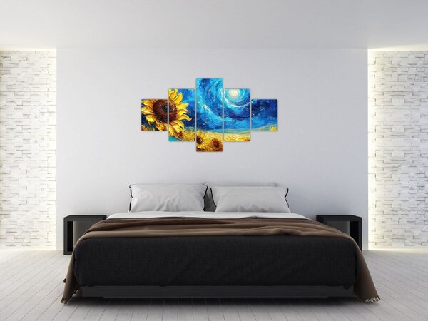 Obraz - Malba slunečnic (125x70 cm)