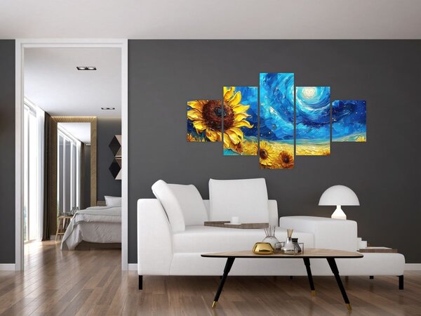 Obraz - Malba slunečnic (125x70 cm)