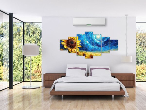 Obraz - Malba slunečnic (210x100 cm)