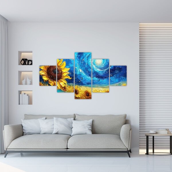 Obraz - Malba slunečnic (125x70 cm)