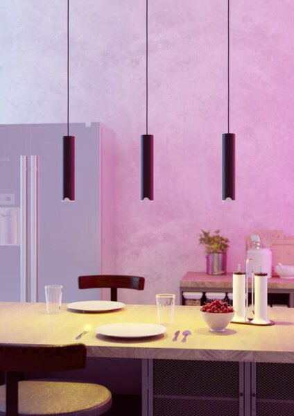 Eglo ZIGBEE 901124 BALAMORTA-Z - Závěsné LED RGB svítidlo nad stůl ovládané ovladačem, nebo z mobilní aplikace, LED 11,1W, 78cm (Závěsné smart LED svítidlo v černé barvě nad jídelní stůl)
