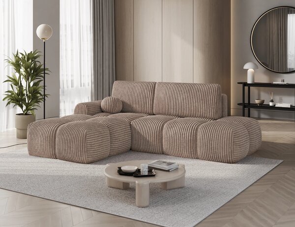 Designová rohová sedací souprava NIMUE - tmavě béžová, levý roh