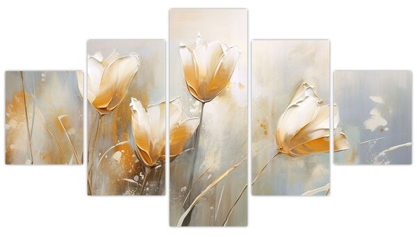 Obraz - Malba tulipánů (125x70 cm)