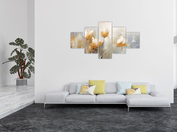 Obraz - Malba tulipánů (125x70 cm)